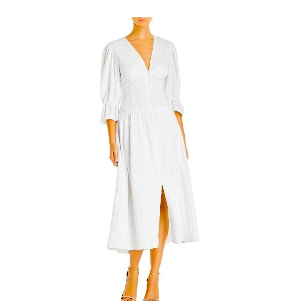 Nwot La Vie Leaf Embroidered Milk Fit Flare Flowy Button Short Sleeve Wedding M